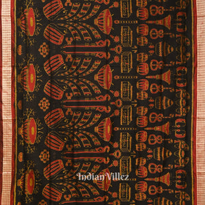 Black Musical Instrument Design Sambalpuri Silk Saree
