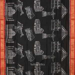 Pure Black Half Tissue Sambalpuri Silk Saree ( 7 Wonders of the World)