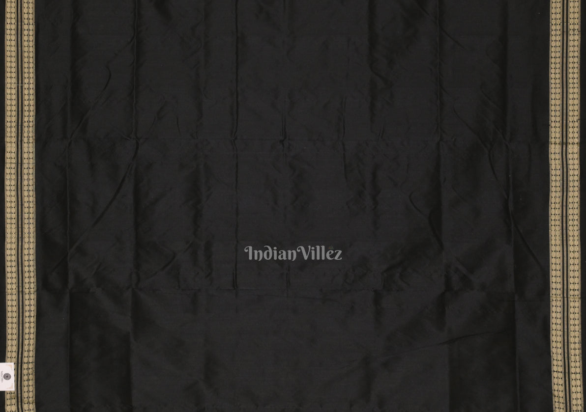 Black with Yellow Box Pattern Sambalpuri Pure Ikat Silk Saree