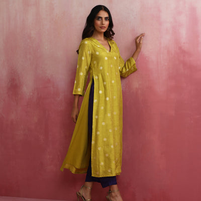 trueBrowns Lime Viscose Silk Kurta Set