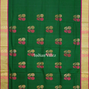 Dark Green With Pink Pallu Pure South Soft Silk Saree