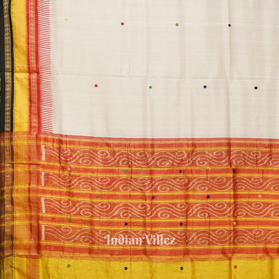 White Kathiphera Khandua Silk Saree with Tissue Anchal