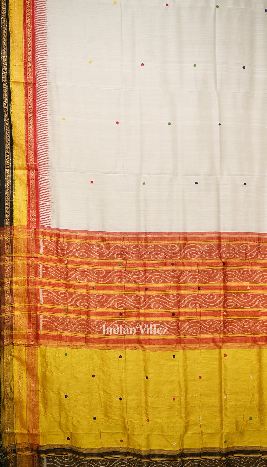 White Kathiphera Khandua Silk Saree with Tissue Anchal