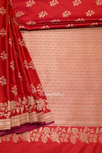 Deep Red Pure Soft Mashru Satin Silk Banarasi Saree