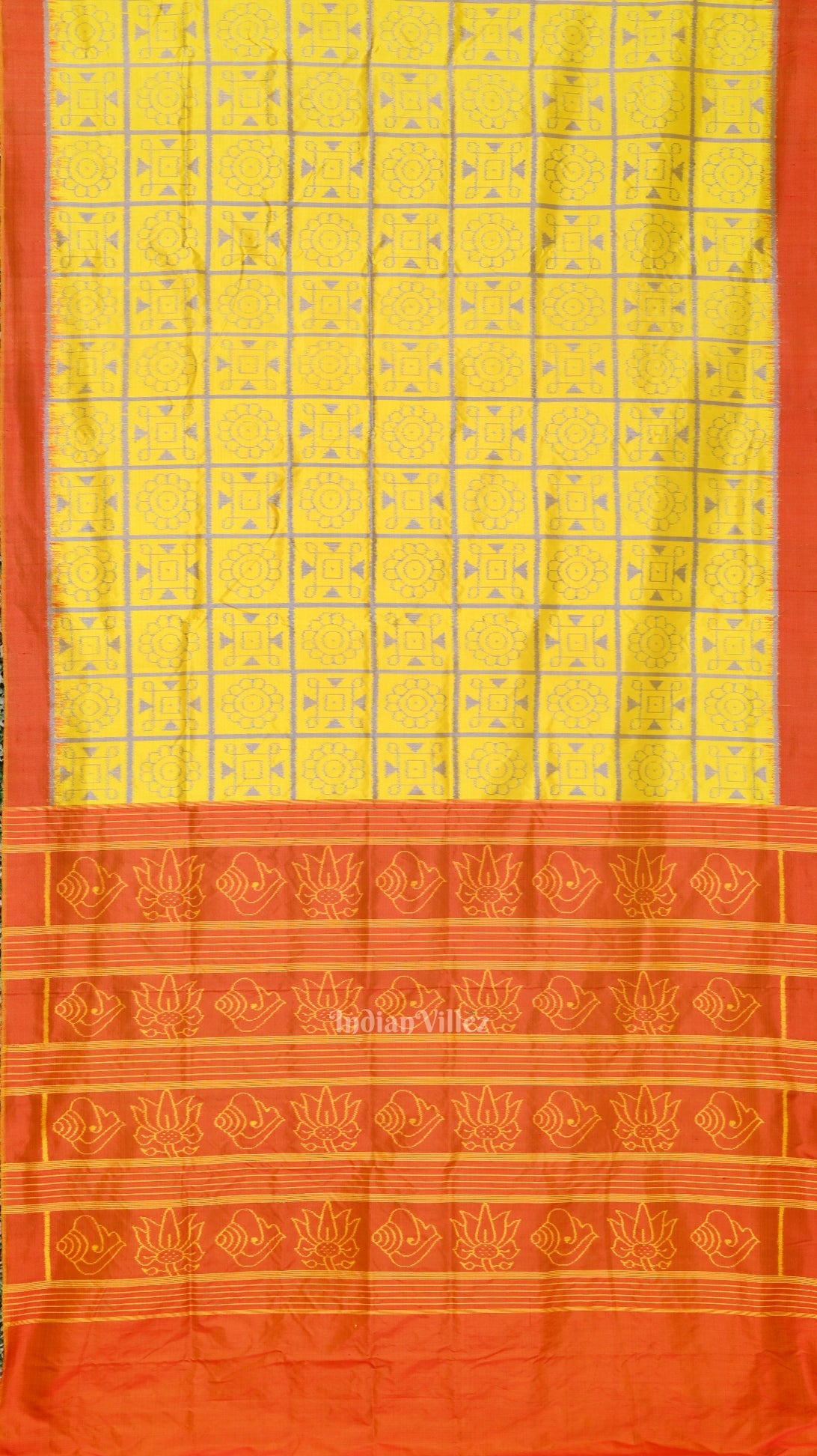 Yellow Red Nabakothi Odisha Ikat Contemporary Designer Saree