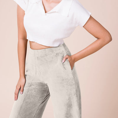 Women Solid Light Beige Mid Rise Corduory Wide Pants