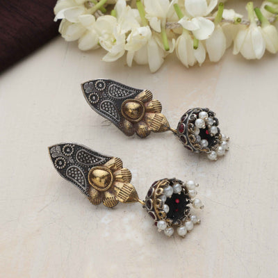 trueBrowns Silver Gold Tone Jhumka Earrings
