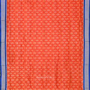Orange Royal Blue Tribal Theme Sambalpuri Silk Saree