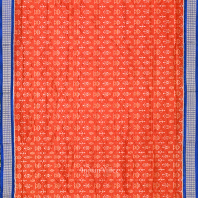 Orange Royal Blue Tribal Theme Sambalpuri Silk Saree