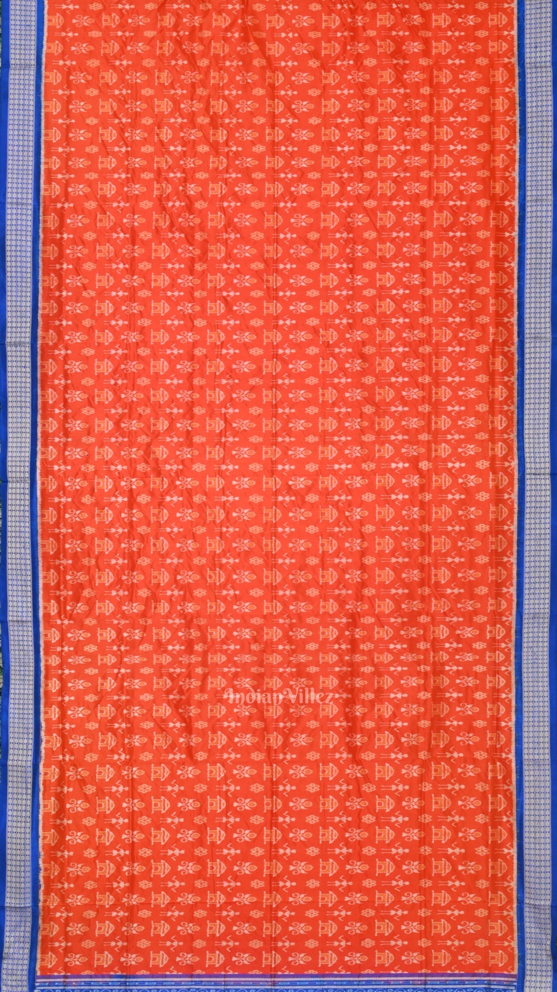 Orange Royal Blue Tribal Theme Sambalpuri Silk Saree