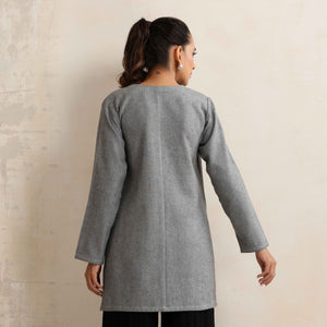 trueBrowns Grey Woollen High Slit Kurta