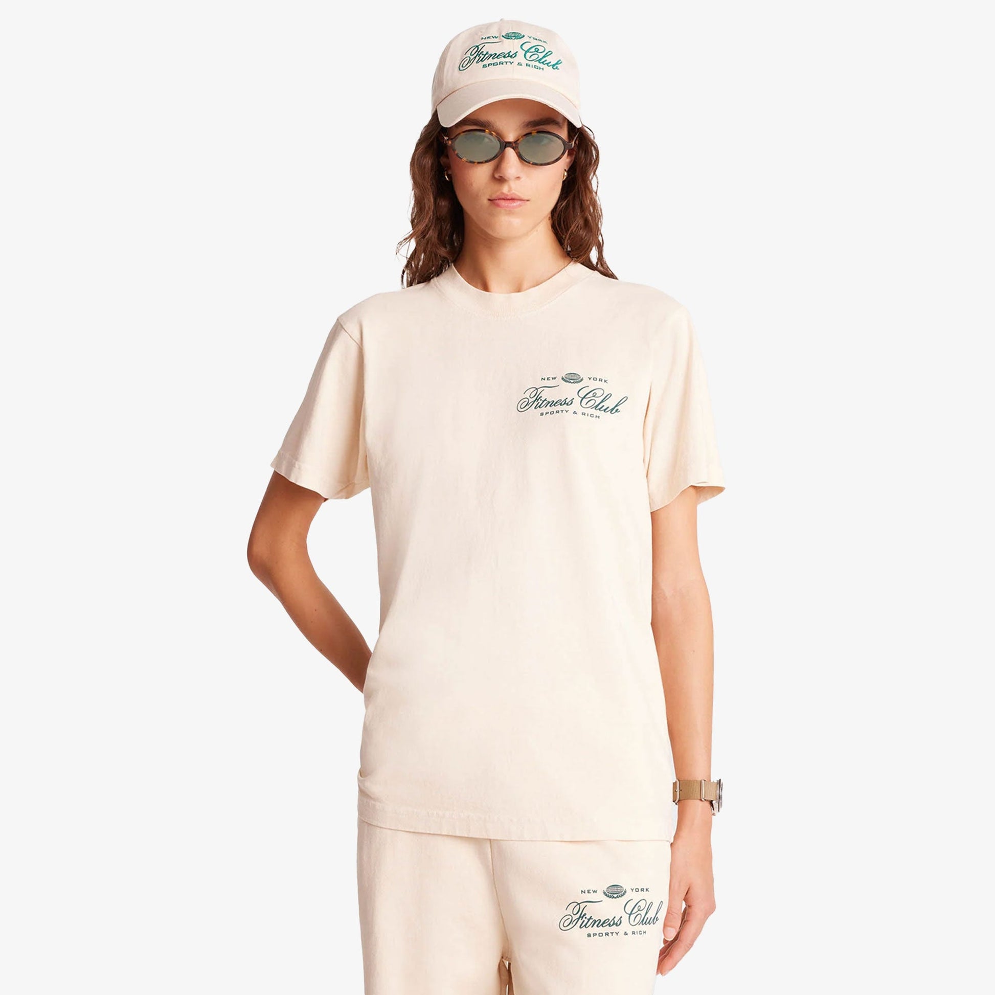 SPORTY & RICH | FITNESS WORLD T-SHIRT { CREAM/ALPINE