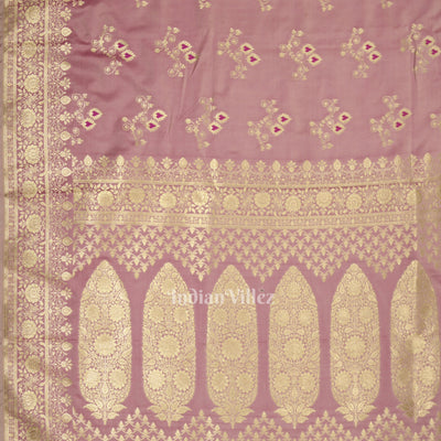 Baby Pink Soft Pure Mashru Satin Silk Banarasi Saree