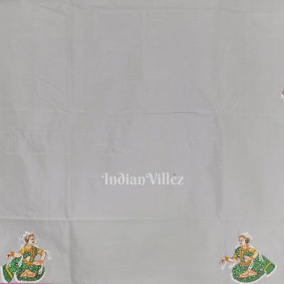 Pink Grey Boita Rasaleela Theme Hand-Painted Pattachitra Saree