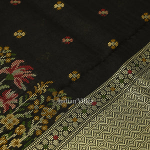Black Tussar Banarasi Silk Saree with Tassels