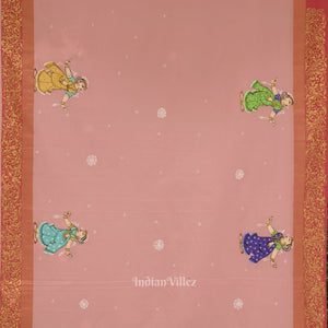 Baby Pink Krishna Raasleela Theme Hand-Painted Pattachitra Saree