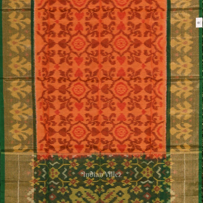 Orange Green Pochampally Ikat Sico (Silk & Cotton) Saree with Zari Border