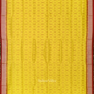 Lemon Yellow Maroon Tribal Theme Sambalpuri Silk Saree