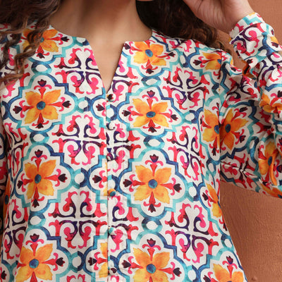 trueBrowns Off White Print Kurta Co-ord Set