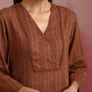 trueBrowns Brown Cotton Dobby Kurta Co-ord set