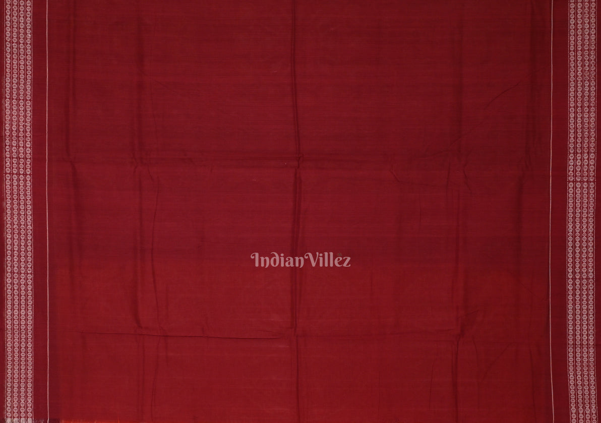 Orange Maroon Circle Flowers Sambalpuri Pure Cotton Saree