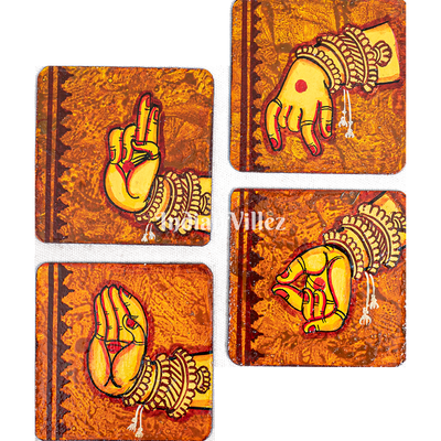 Mudra Pattachitra Hand-Painted Tray Coaster Set