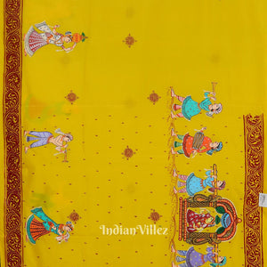 Yellow Doli Barat With Marriage Theme Hand-Painted Pattachitra Saree
