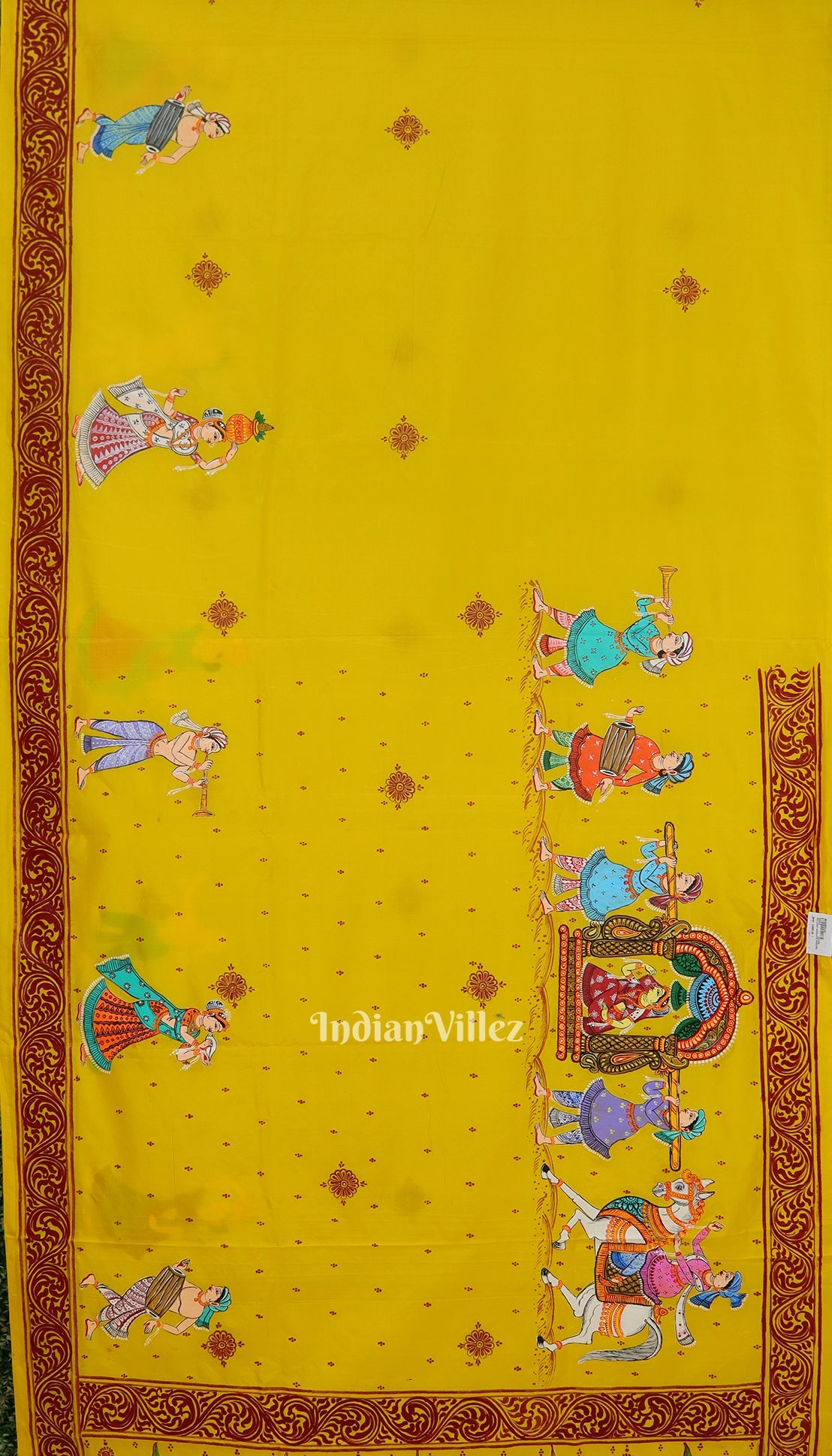 Yellow Doli Barat With Marriage Theme Hand-Painted Pattachitra Saree