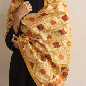 trueBrowns Mustard Embroidered  Woollen Stole