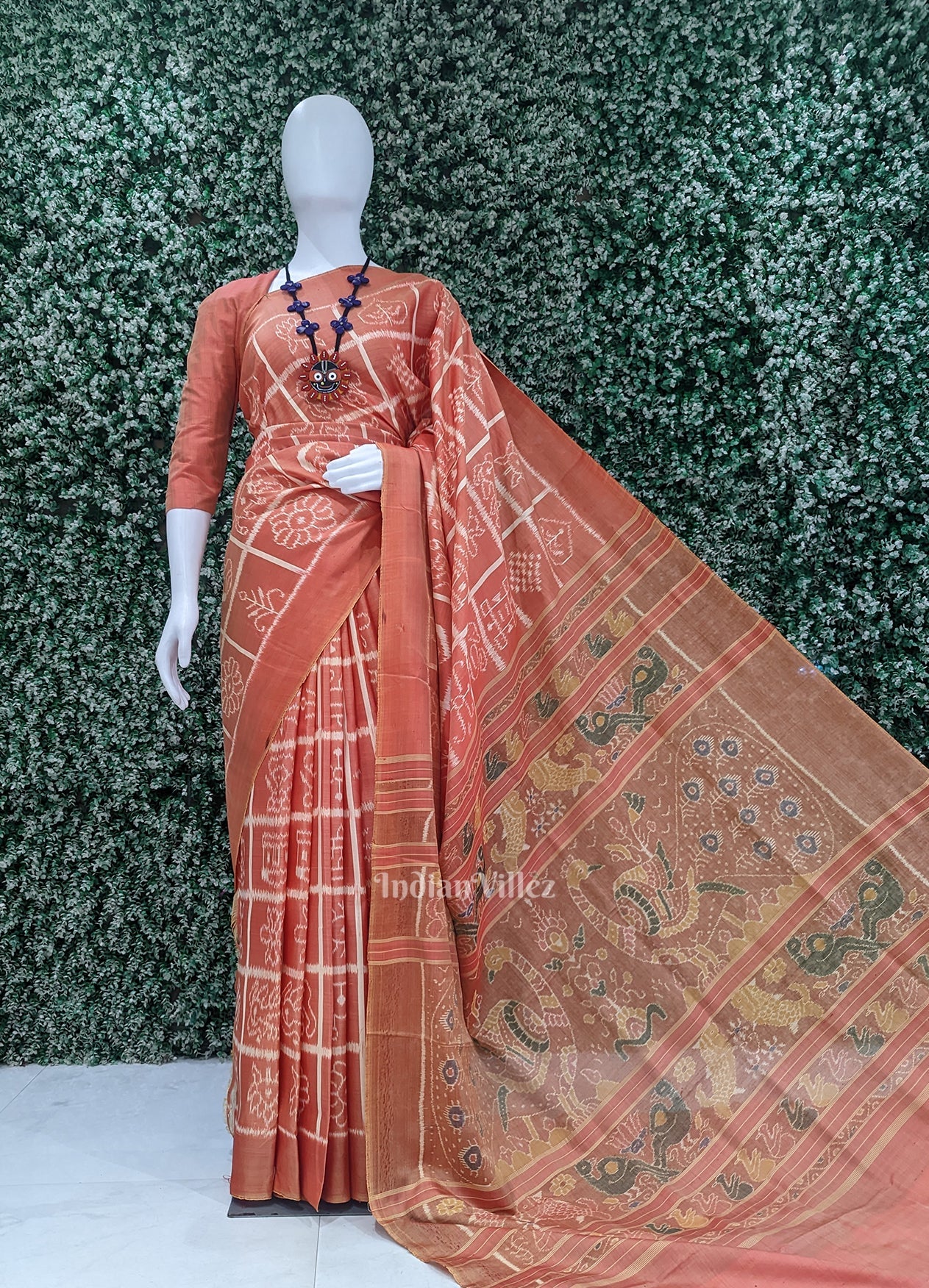 Peach Pink Nabakothi Contemporary Designer Silk Saree
