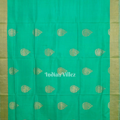 Golden Sea Green Pure Kanjivaram Soft Silk Saree