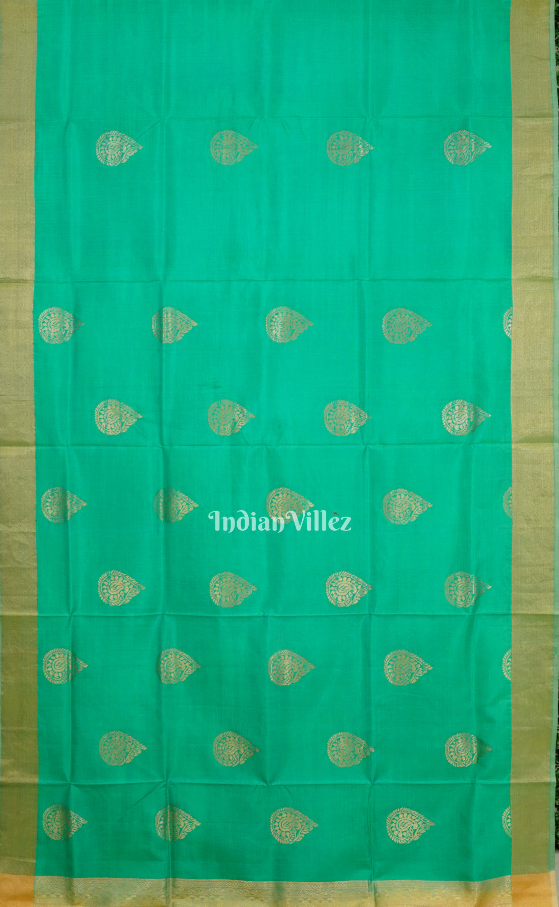 Golden Sea Green Pure Kanjivaram Soft Silk Saree