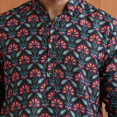 trueBrowns Men's Black printed Kurta