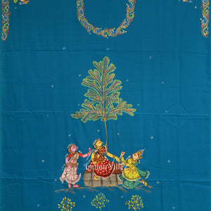 Sky Blue Nartaki Theme Pattachitra Kurti Dress Material (pre Order)