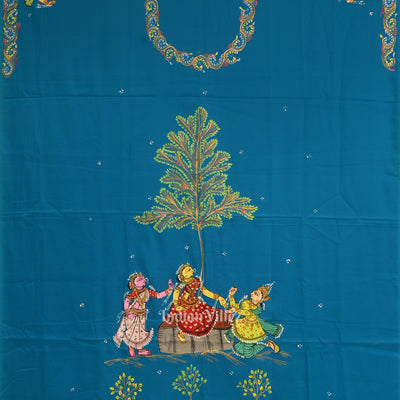 Sky Blue Nartaki Theme Pattachitra Kurti Dress Material (pre Order)