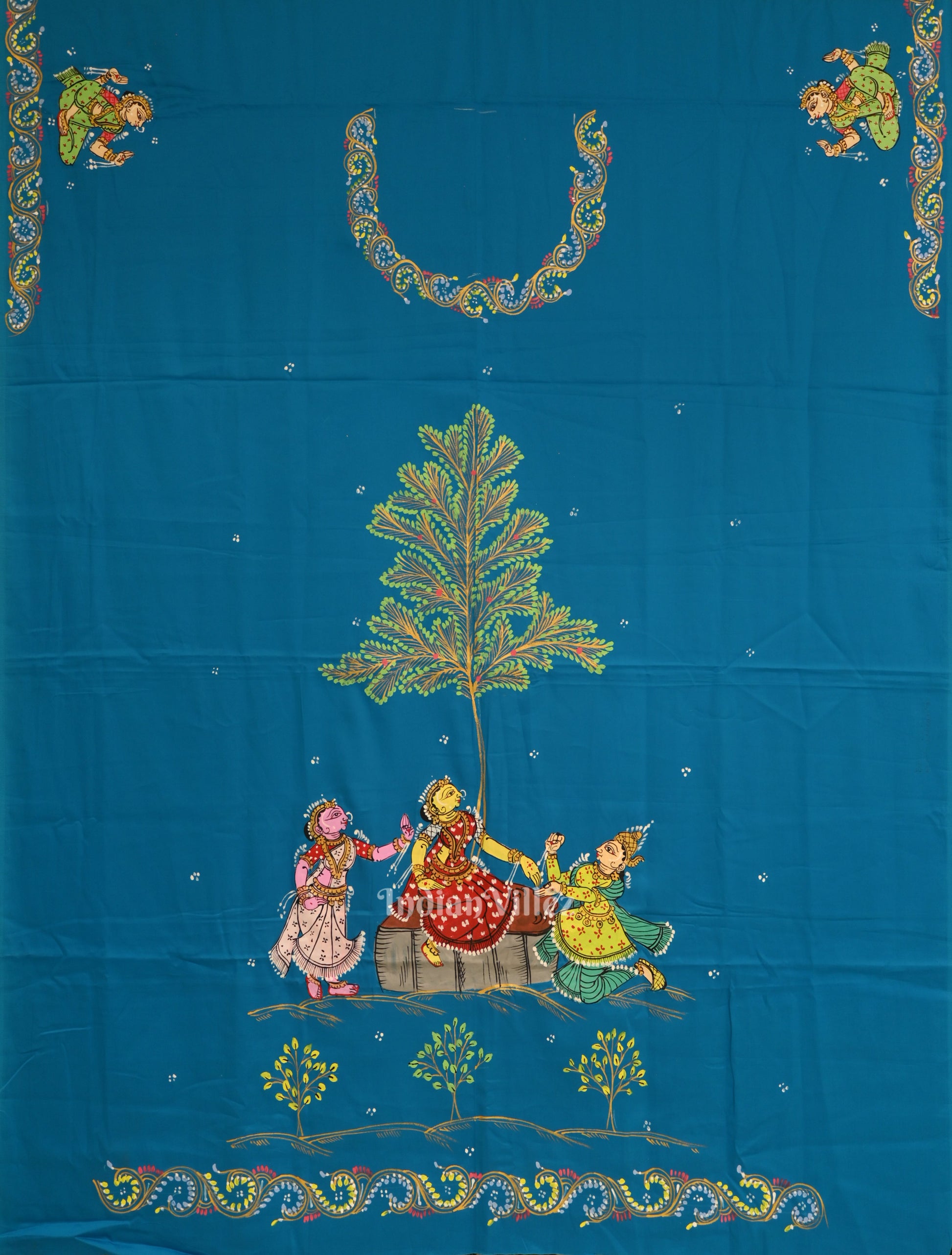 Sky Blue Nartaki Theme Pattachitra Kurti Dress Material (pre Order)