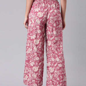 Women Medium Pink Viscose Mid Rise Printed Palazzo