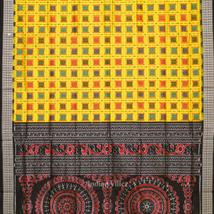 Yellow Black Ashwini Odisha Ikat Sambalpuri Silk Saree