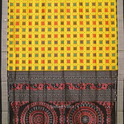 Yellow Black Ashwini Odisha Ikat Sambalpuri Silk Saree