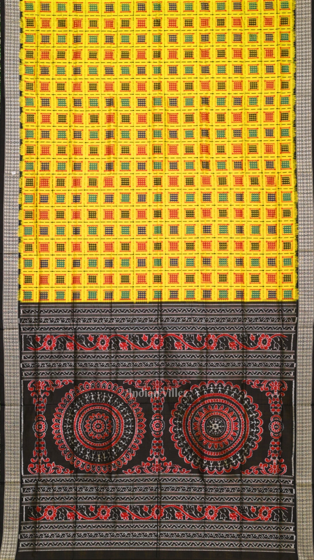 Yellow Black Ashwini Odisha Ikat Sambalpuri Silk Saree