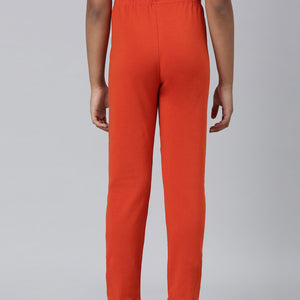 Girls Solid Orange Ankle Length Leggings
