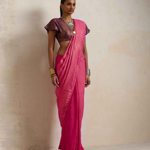 trueBrowns Pink Gold Metallic Ready To Wear Saree