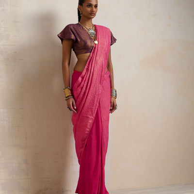 trueBrowns Pink Gold Metallic Ready To Wear Saree