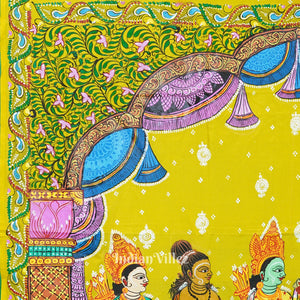 Yellow Ram Sita Vivah Theme Pattachitra Saree