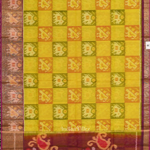 Yellow Purple Pochampally Ikat Sico (Silk & Cotton) Saree with Zari Border