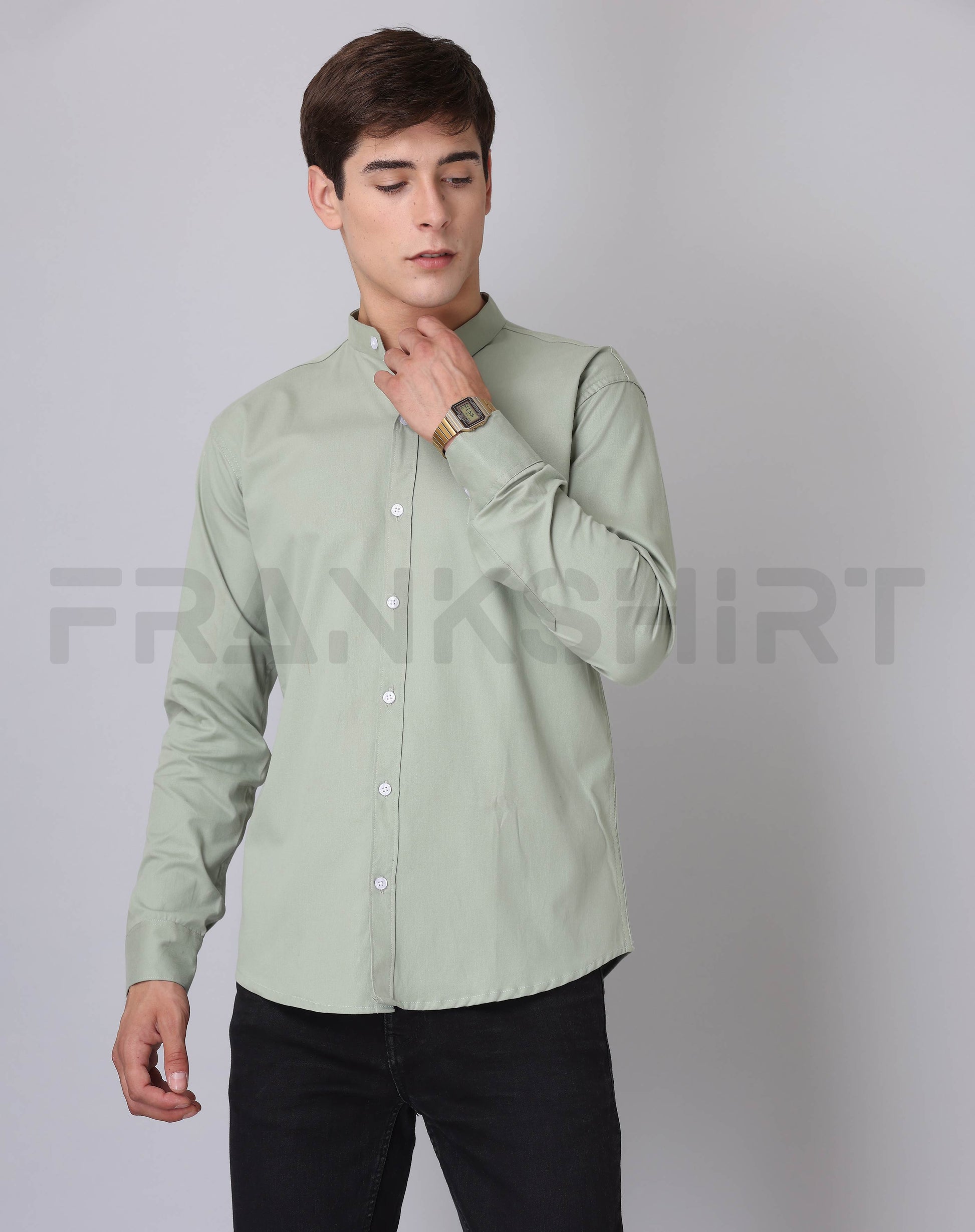 Frankshirt Chinese Collar Pista Tailored Fit Cotton Casual Shirt for Man