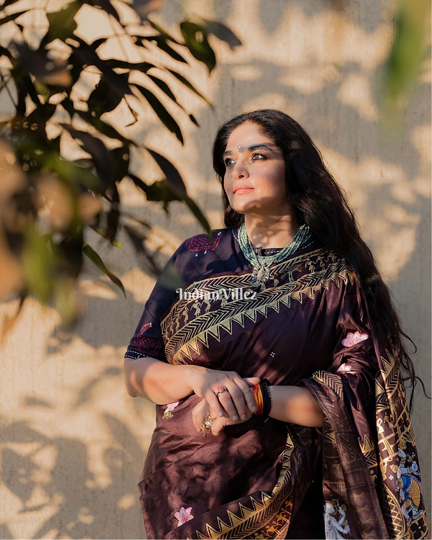 Arjuna Bows to Navagunjara Pure Hand-Painted Pattachitra Saree