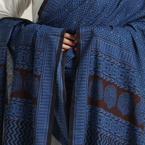 Blue - Block Printed Natural Dyed Cotton Bagh Dupatta 04
