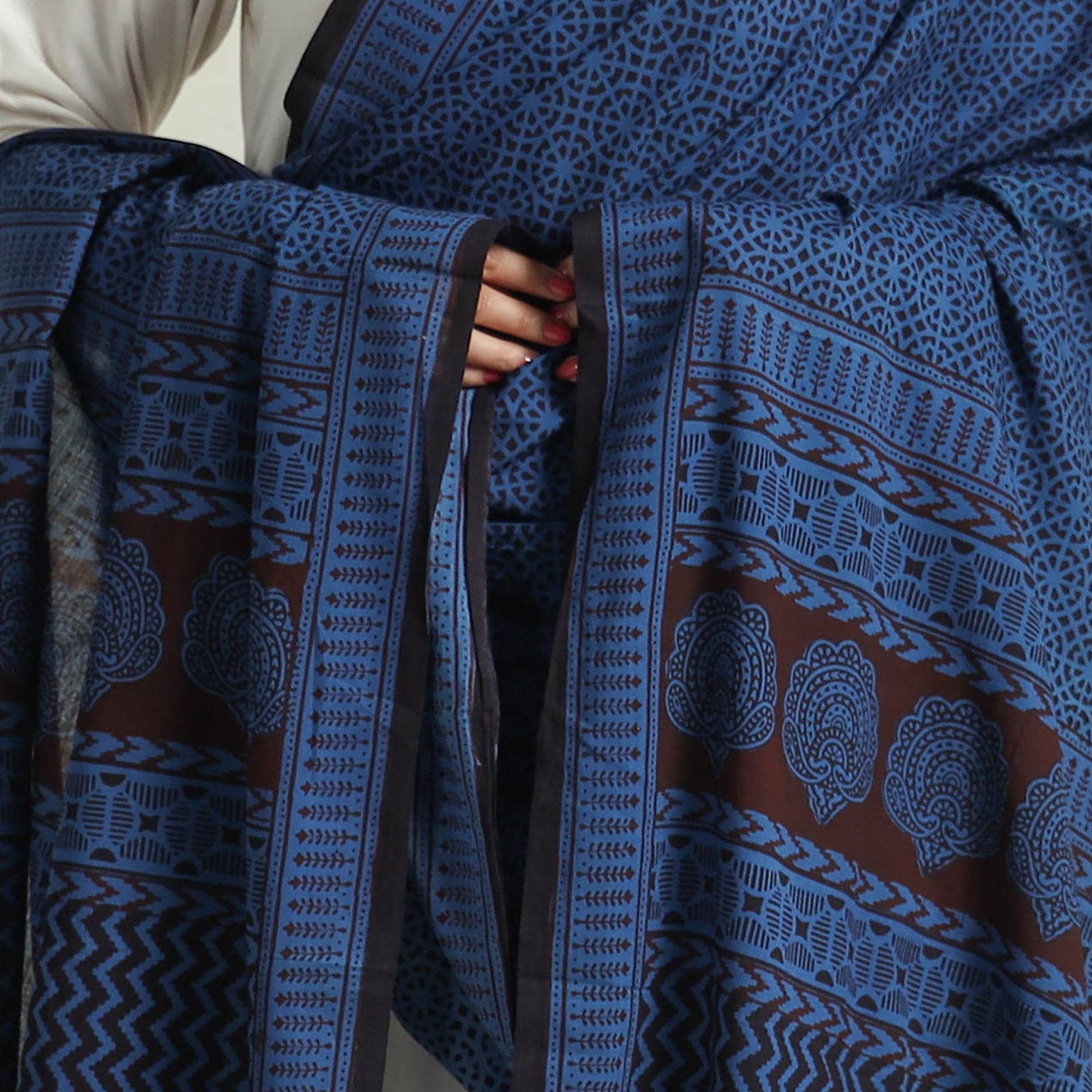 Blue - Block Printed Natural Dyed Cotton Bagh Dupatta 04