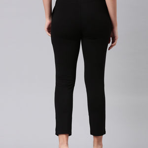 Women Solid Black Mid Rise Smart Fit Kurti Pant